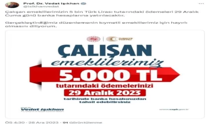 Çalışan emeklilerin 5 bin TL ödemeleri cuma günü yapılacak