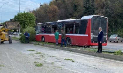 Samsun’da otobüs, direk ile ağaca çarptı; 2 yaralı