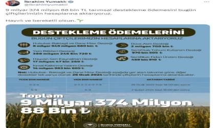 Çiftçiye 9 milyar 374 milyon lira tarımsal destek