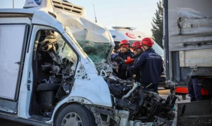 Park halindeki TIR’a çarpan minibüsün sürücüsü öldü