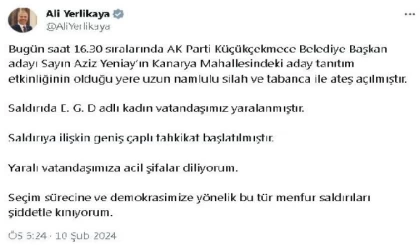 Bakan Yerlikaya: İstanbul’da belediye başkan adayı tanıtımına silahlı saldırıda 1 kişi yaralandı
