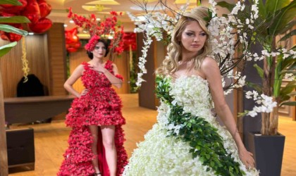 Diyarbakırlı moda tasarımcısı Sevgililer Gününe özel çiçekli gelinlik tasarladı