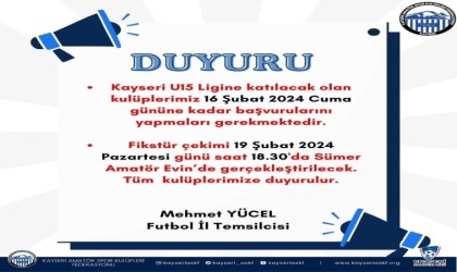 Kayseri U-15 Ligi fikstürü 19 Şubatta çekilecek