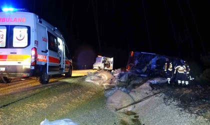 Tavşanlıda kamyon devrildi: 2 yaralı