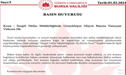 İnegöl Nüfus Müdürlüğünde çekilen videoya ilişkin valilikten açıklama