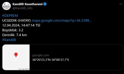 Hatayda 3.2 büyüklüğünde deprem