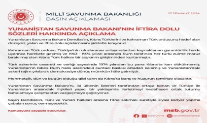 MSB: “Yunanistan Savunma Bakanı Dendiasın Kıbrıs Türklerini ve kahraman Türk ordusunu hedef alan düzeysiz, yalan ve iftira dolu açıklamasını şiddetle kınıyoruz”