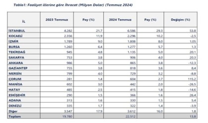 Bu yıl Ocak-Temmuz döneminde 20 il, 1 milyar doların üzerinde ihracat yaptı