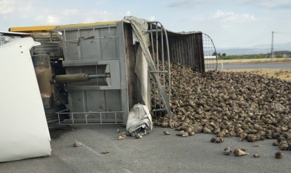 Malatyada pancar yüklü kamyon devrildi: 2 yaralı