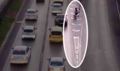 Motosikletlilerin trafikteki kural ihlalleri dron kamerasında