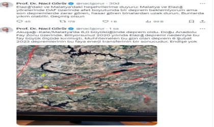 Naci Görürden Malatyadaki 5.9 büyüklüğündeki depreme ilişkin açıklama: Endişe yok