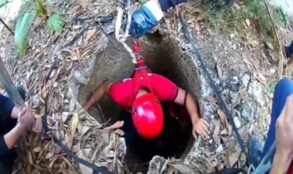 Mersinde su kuyusuna düşen kadın yaralandı