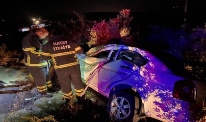 Zeytin bahçesine devrilen aracın sürücüsü yaralandı