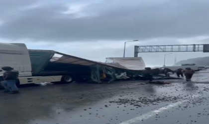 Artvinde dalgalar park halindeki tırın dorsesini parçaladı