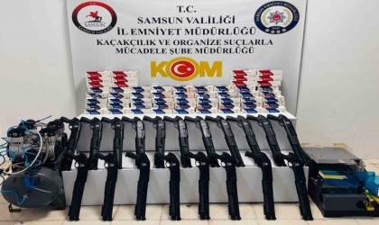 Samsunda çok sayıda ruhsatsız tüfek ve kaçak makaron operasyonu