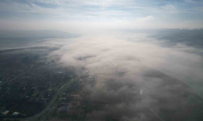 Sazlıdere Barajını kaplayan sis havadan görüntülendi
