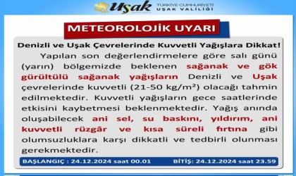 Uşaka kuvvetli yağış uyarısı