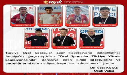 Vali Aktaştan Uşaklı sporculara tebrik