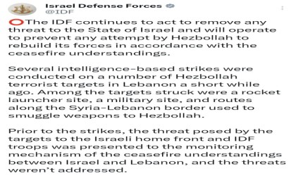 İsrail ordusu Lübnandaki Hizbullah hedeflerine yönelik bir dizi saldırı düzenlendiğini açıkladı