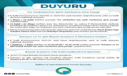 Sinop’ta tur otobüslerinin şehir merkezine girişine yasak