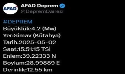 Kütahya’da 4,2 büyüklüğünde deprem