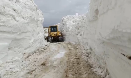 Yüksekova’da 3 metrelik karda yol açma çalışması